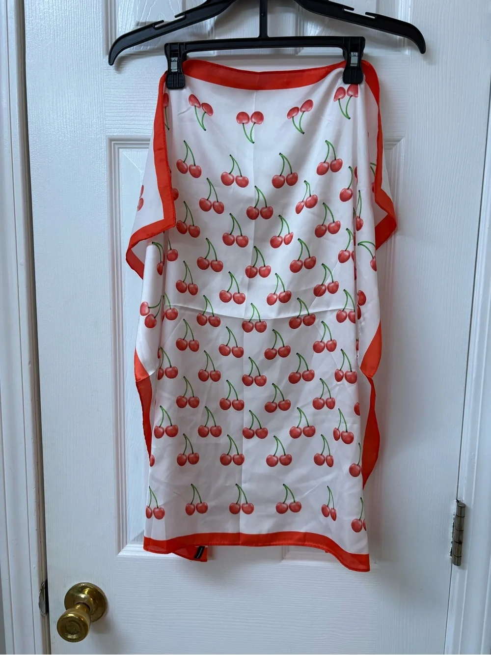 Cherry Print Scarf with Red Border